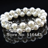 3pcs Clear Czech Rhinestones Pearl Stretchy WomenBangles Bracelets