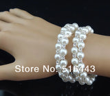 3pcs Clear Czech Rhinestones Pearl Stretchy WomenBangles Bracelets