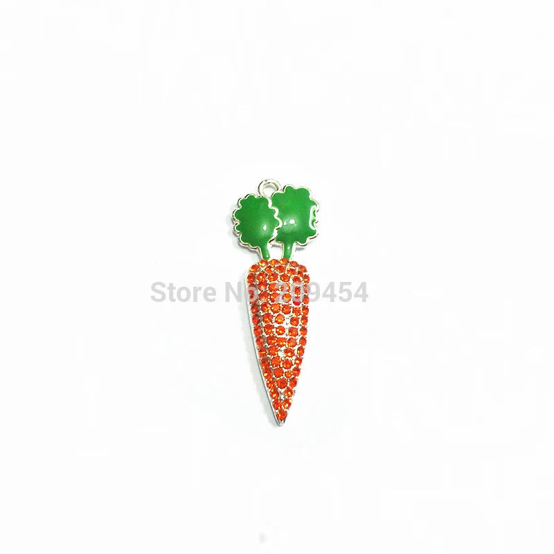 10pcs 52x19mm Carrots Rhinestone Pendants For Easter Necklace Making