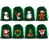 5Pcs Green Christmas Velvet Bags 9x12 13x18cm Drawstring Pouch Candy Gift Bag