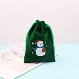 5Pcs Green Christmas Velvet Bags 9x12 13x18cm Drawstring Pouch Candy Gift Bag