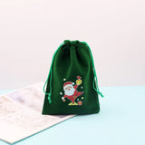 5Pcs Green Christmas Velvet Bags 9x12 13x18cm Drawstring Pouch Candy Gift Bag