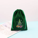 5Pcs Green Christmas Velvet Bags 9x12 13x18cm Drawstring Pouch Candy Gift Bag
