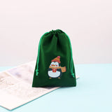 5Pcs Green Christmas Velvet Bags 9x12 13x18cm Drawstring Pouch Candy Gift Bag