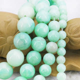 Green Chalcedony Flowers Stripe DIY Beads Loose Stone 15inch