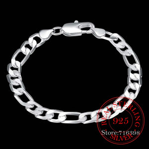 925 Silver Men Chain Bracelet 8 Inch Cuff Bangle Fine Jewelry