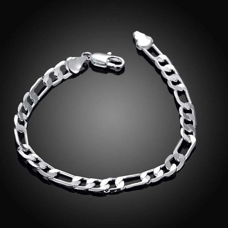 925 Silver Men Chain Bracelet 8 Inch Cuff Bangle Fine Jewelry