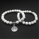 8mm Howlite Beads Bracelet Tree of Lift Pendant Chakra Yoga Unisex