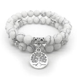 8mm Howlite Beads Bracelet Tree of Lift Pendant Chakra Yoga Unisex