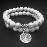 8mm Howlite Beads Bracelet Tree of Lift Pendant Chakra Yoga Unisex