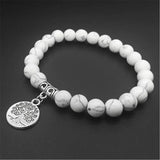 8mm Howlite Beads Bracelet Tree of Lift Pendant Chakra Yoga Unisex