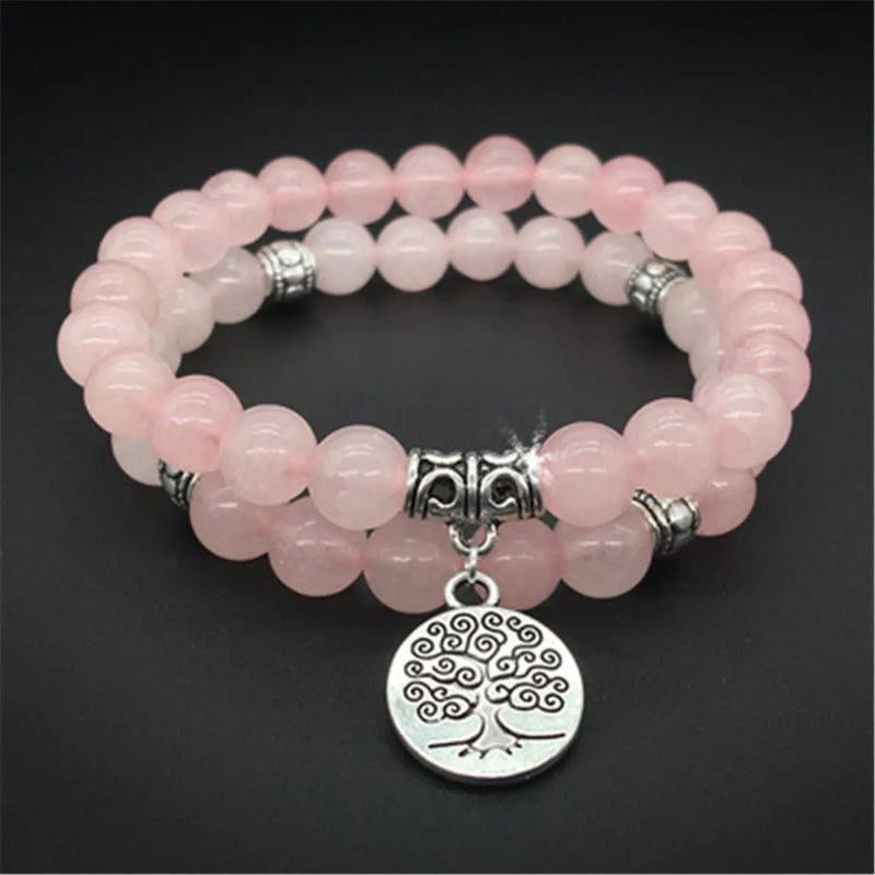 Pink Crystal Bracelet with Tree of Lift Pendant