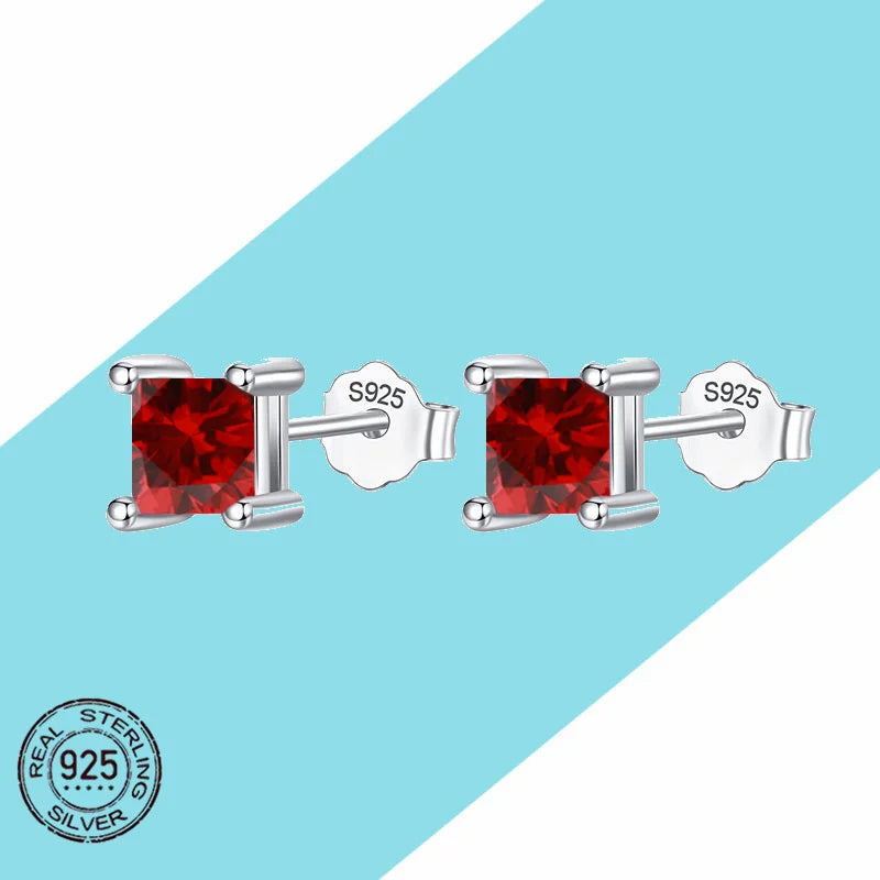 925 Colorful Square Stud Earrings Women Jewelry