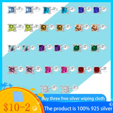 925 Colorful Square Stud Earrings Women Jewelry