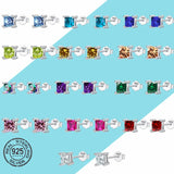 925 Colorful Square Stud Earrings Women Jewelry