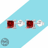 925 Colorful Square Stud Earrings Women Jewelry