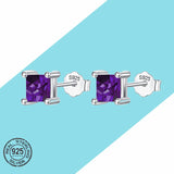 925 Colorful Square Stud Earrings Women Jewelry