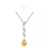 925% Sterling Silver Yellow Zircon Water Drop Necklace