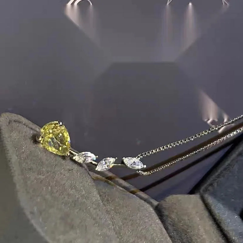 925% Sterling Silver Yellow Zircon Water Drop Necklace