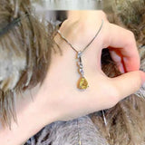 925% Sterling Silver Yellow Zircon Water Drop Necklace