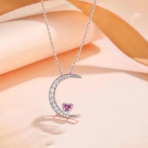 Sweet Moon Love Pendant Necklace Sterling Silver Women Christmas Jewelry