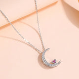 Sweet Moon Love Pendant Necklace Sterling Silver Women Christmas Jewelry