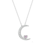 Sweet Moon Love Pendant Necklace Sterling Silver Women Christmas Jewelry