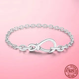 925 Silver Infinity Knot Chain Bracelet Chunky Bow-knot Clasp