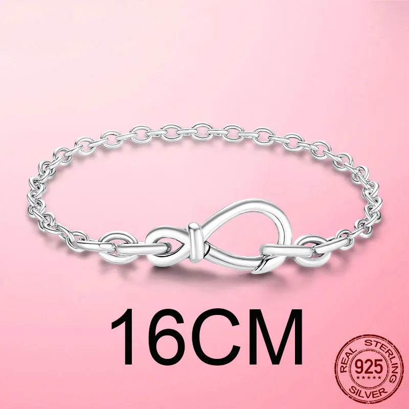 925 Silver Infinity Knot Chain Bracelet Chunky Bow-knot Clasp