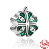 925 Silver Flower Clover Plum Peach Blossom Bow Charms Beads Bracelet