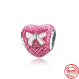 925 Silver Flower Clover Plum Peach Blossom Bow Charms Beads Bracelet