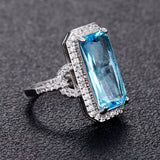925 Silver Rectangle Sapphire Ring with Zircon Stones for Women