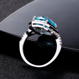 925 Silver Rectangle Sapphire Ring with Zircon Stones for Women
