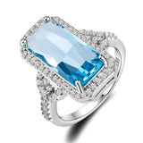 925 Silver Rectangle Sapphire Ring with Zircon Stones for Women