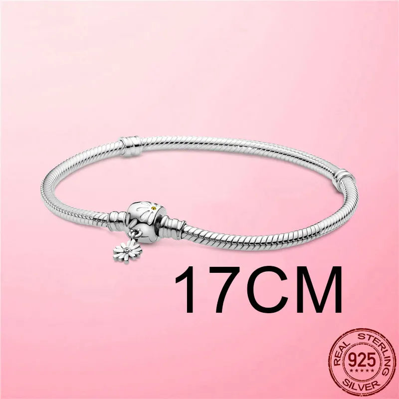 925 Silver Daisy Flower Leaves Clasp Bracelet for Women