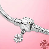 925 Silver Daisy Flower Leaves Clasp Bracelet for Women