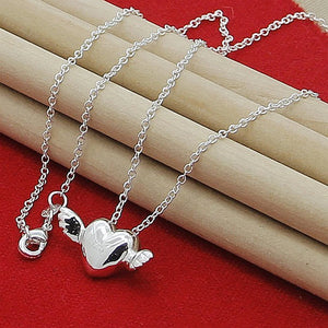 925 Silver Angel Wings Heart Pendant Necklace