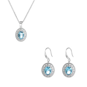 925 Silver CZ Pendant Necklace & Earrings Set for Women