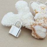 925 Silver Pendant Necklace Women Square Lock Jewelry