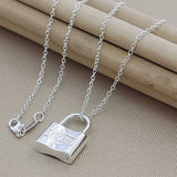 925 Silver Pendant Necklace Women Square Lock Jewelry