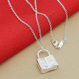 925 Silver Pendant Necklace Women Square Lock Jewelry
