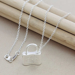 925 Silver Pendant Necklace Women Square Lock Jewelry