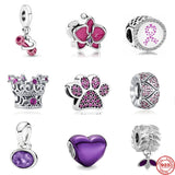 925 Silver Purple Heart Paw Dumbbel Fit Charm Bracelet Women Jewelry