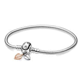 925 Silver Heart Clasp Snake Chain Bracelet for Charms Bangle DIY