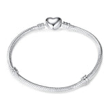 925 Silver Heart Clasp Snake Chain Bracelet for Charms Bangle DIY