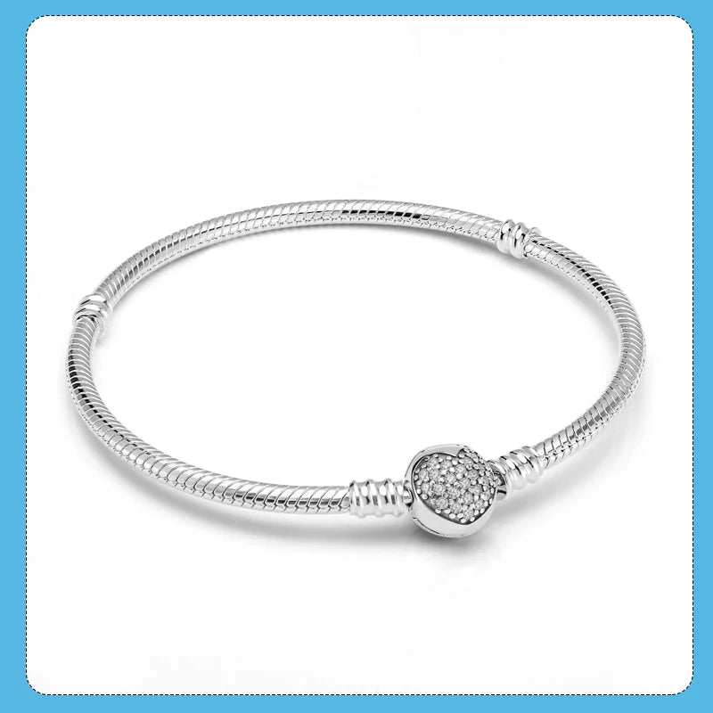 925 Silver Heart Clasp Chain Bracelet for Women