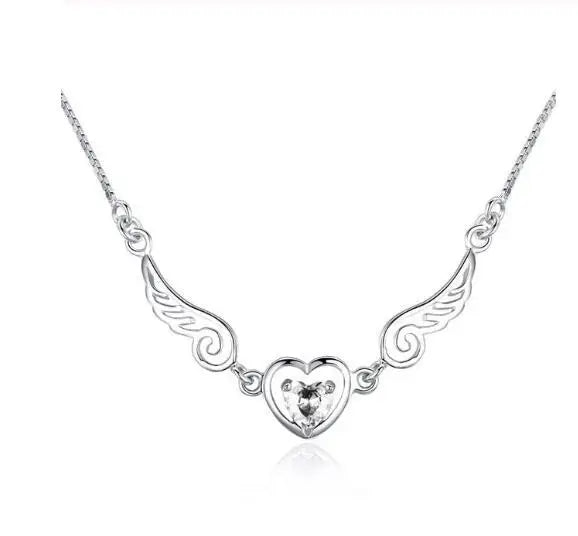 Love Angel Wings Necklace Dream Love Heart Crystal Zirconia Necklace