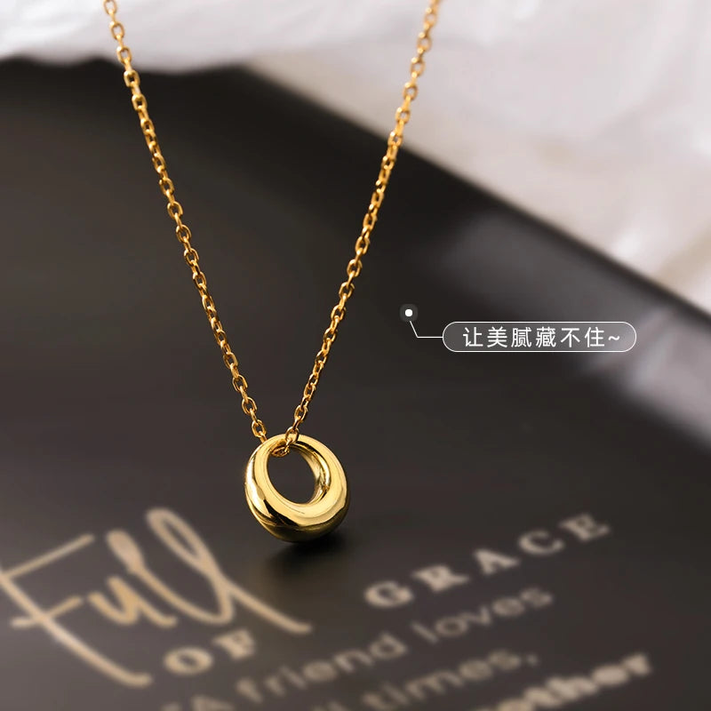 925 Sterling Round Golden Silver Necklace Small Geometric Jewelry Woman