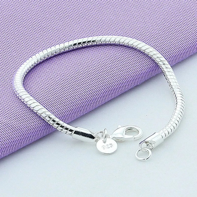 925 Sterling Silver 4mm Snake Chain Bracelet for Men Women