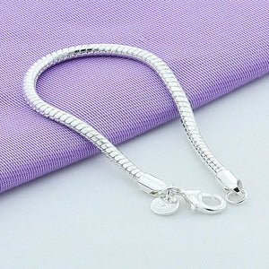 925 Sterling Silver 4mm Snake Chain Bracelet for Men Women